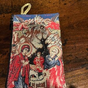 Religious Tapestry Pouch - Red and Blue
